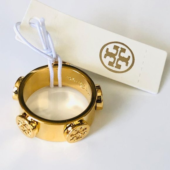 Tory Burch GOLD Stud Gold Logo Ring - Picture 1 of 13